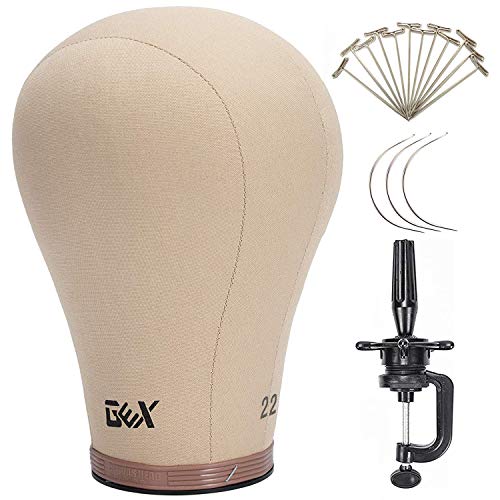 gexworldwide GEX Cork Canvas Block Head Mannequin Head Wig Display Styling Head With Mount Hole (Light Brown, 22″)