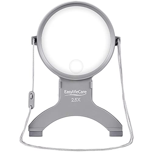EasyLifeCare Hands Free Chest Rest LED Magnifier – Neck Wear Visual Aid Illuminated Magnifying Glass for Low Vision & Visually Impaired Seniors – Portable – Gifts for Mom, Dad, Grandmother, Women, Men