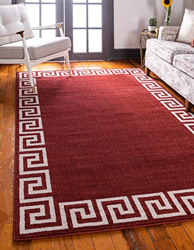 Unique Loom Athens Collection Classic Geometric Modern Border Design Area Rug, 7 ft x 10 ft, Burgundy/Beige