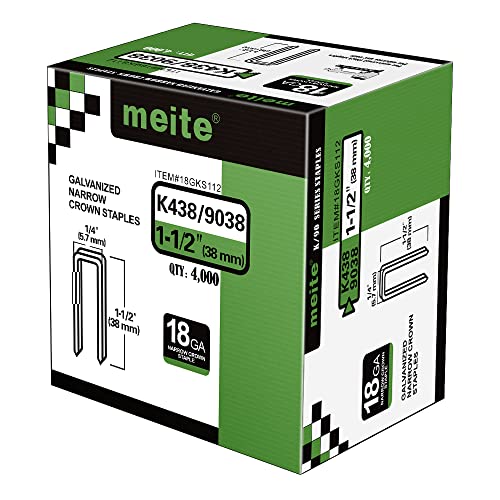 meite 18 Gauge k Series or 90 Series 1/4-Inch Crown by Leg Length 1/2-Inch to 1-1/2-Inch Galvanized Fine Wire Staples Upholstery Staples (4000pcs/Box) (1-1/2-Inch(Box))