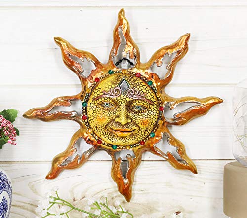 Ebros Beautiful Filigree Mosaic Celestial Solar Radiant Surya Belenos Sun God Wall Decor Figurine Colorful Home Decor Plaque Celestial Star Suns Face Wall Plaque