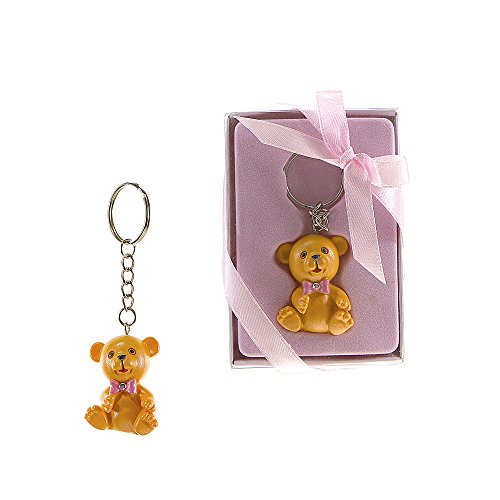 Lunaura Baby Keepsake – Set of 12 “Boy” Teddy Bear with Bowtie Key Chain Favors – Pink
