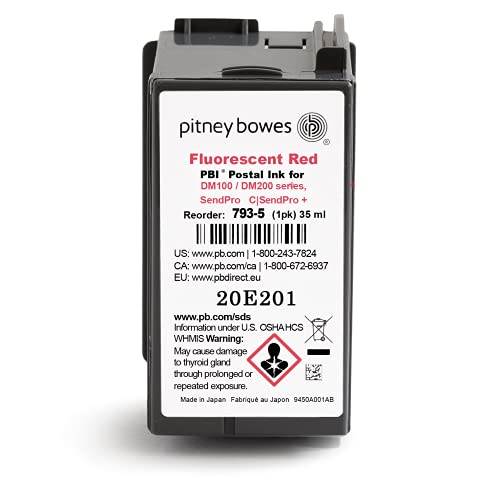 Pitney Bowes 793-5 Genuine Ink Cartridge for DM100, DM200 and SendPro C and SendPro+, Red Ink, 35 ml