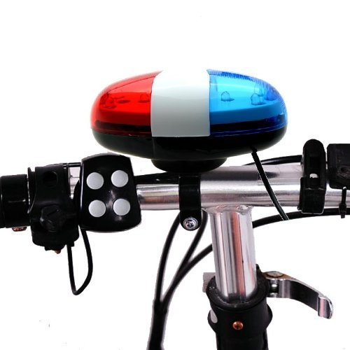 Optimal Shop 6 Bike Bicycle Police LED Light + 4 Loud Siren Sound Trumpet Cycling Horn Bell