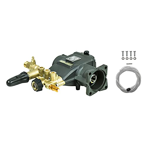 AAA 90036 Horizontal Triplex Plunger Replacement Pressure Washer Pump Kit, 3200 PSI, 2.8 GPM, 3/4″ Shaft, Includes Hardware and Siphon Tube, for Industrial Gas Powered Machines, Black