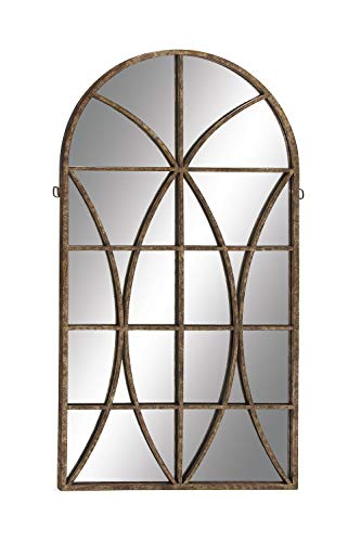 Deco 79 Glass Window Pane Inspired Wall Mirror with Arched Top, 32″ x 1″ x 59″, Brown