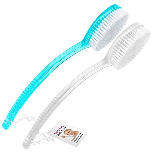 TopNotch® Back Brush 2 Brushes for Bath or Shower 1 Clear and 1 Blue with Long Handle Body Scrubbing