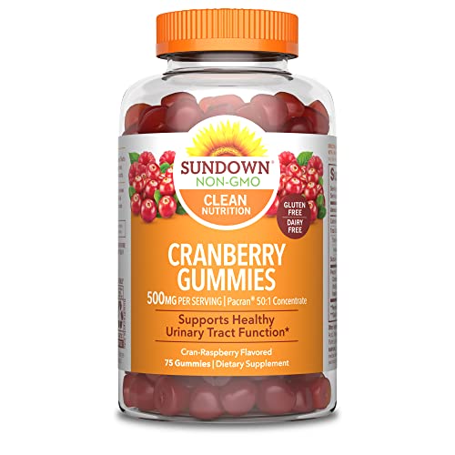 Cranberry Gummies by Sundown, Dietary Supplement, Supports Urinary Tract Health, 500mg, Cran-Raspberry Flavored, 75 Count