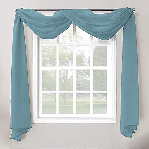 Decotex 1 Piece Sheer Voile Home Decor Fully Hemmed Scarf Valance Swag Topper (37″ X 216″, Slate Blue)