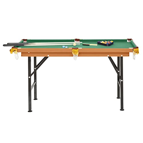Soozier 55″ Portable Folding Billiards Table Game Pool Table for Whole Family Number Use with Cues, Ball, Rack, Chalk, Green