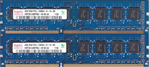 8GB kit, (2 x 4GB) 240-pin DIMM, DDR3 PC3-10600U,Dual Rank, Non ECC ram Memory Module by Hynix (HMT351U6CFR8C-H9)
