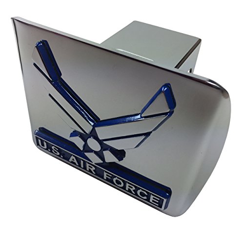 Elektroplate Air Force Metal Emblem (Wings with Blue Trim) on Chrome Metal Hitch Cover