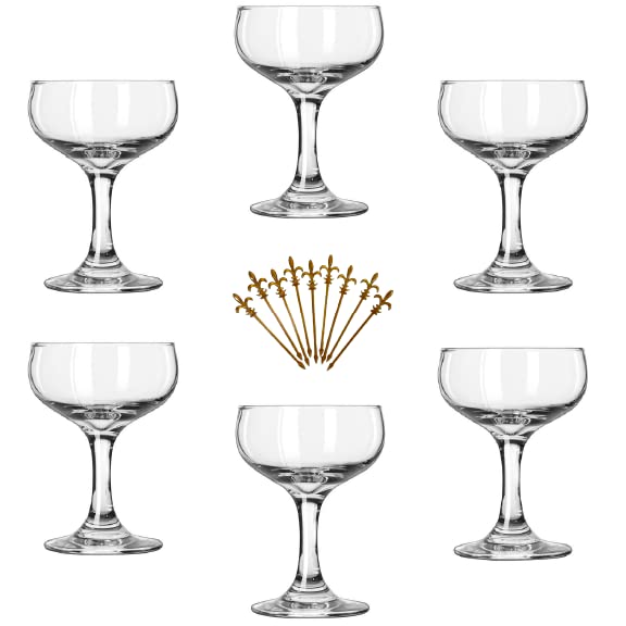 Libbey 3773 Embassy 5.5 oz Champagne Glass, SET OF 6 w/HHS Party Picks