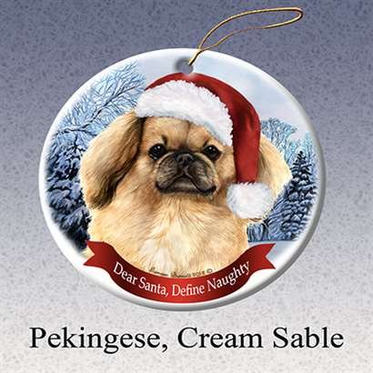 Holiday Pet Gifts Pekingese (Cream & Sable) Santa Hat Dog Porcelain Ornament