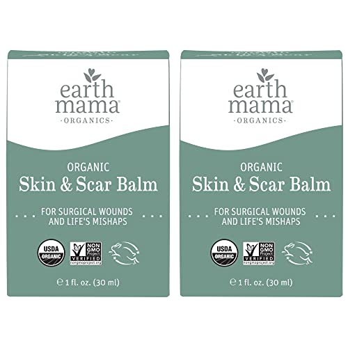 Earth Mama Organic Skin & Scar Balm | Comforts & Reduces Appearance of Scars for Surgical Wounds + Pregnancy Stretch Marks, 1 Fl Oz (2-Pack)