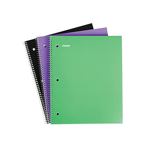 STAPLES 849372 1 Subject Notebook 8.5-Inch X 11-Inch College Ruled 100 Sh. Assort. 3/Pk