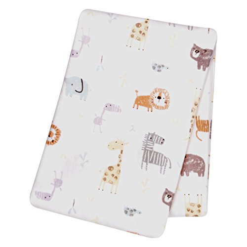 Trend Lab Crayon Jungle Flannel Swaddle Blanket – Jungle Animals Scatter Print Cotton Flannel, Orange, Yellow, Gray and White, 48 in x 48 in