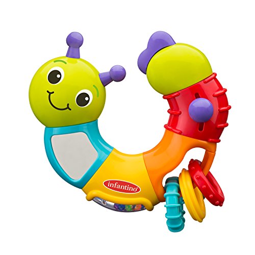 Infantino Topsy Turby Twist and Play Caterpillar Rattle – Rotating Body, Sliding Rings, Mirror & Noise Makers – Activity Toy for Ages 6 Months +