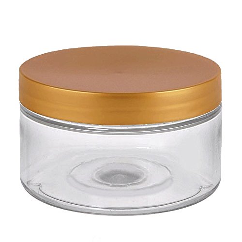 Grand Parfums 6 Clear Low Profile 4 Oz Jars PET Plastic Empty Cosmetic Containers, Copper Caps, Sugar Scrub, Powder, Body Cream, Lotion, Beads