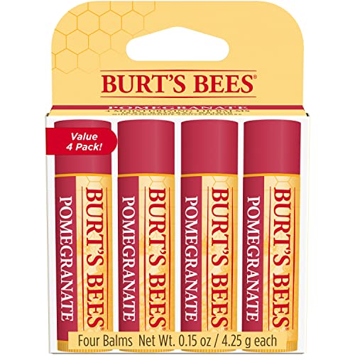 Burts Bees Mothers Day Lip Balm Gifts for Mom, Moisturizing Lip Care, for All Day Hydration, 100% Natural, Pomegranate with Beeswax & Fruit Extracts (4 Pack)