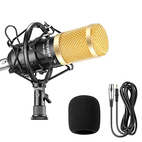 Neewer® NW-800 Professional Studio Broadcasting & Recording Microphone Set Including (1)NW-800 Professional Condenser Microphone + (1)Microphone Shock Mount + (1)Ball-type Anti-wind Foam Cap + (1)Microphone Power Cable (Black)