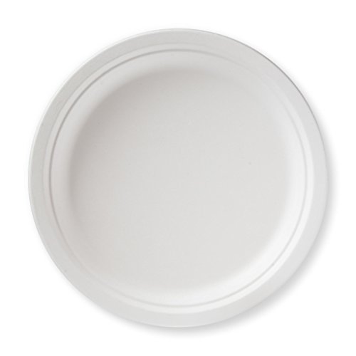 Susty Party 10-Inch Compostable Round (50-Count), Sugarcane Heavy Duty Disposable Biodegradable Plate for Dinner, White
