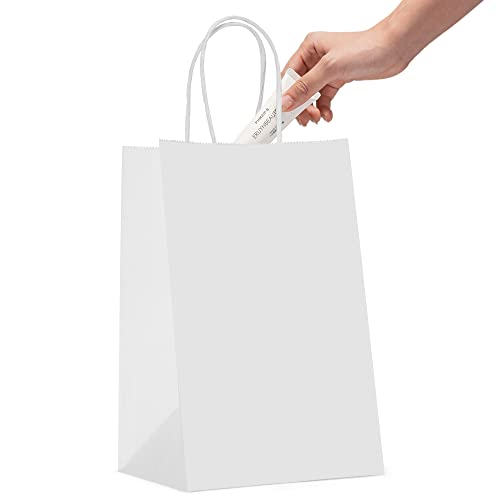 GSSUSA Kraft Paper Gift Bags 5.25×3.75×8 Paper Bags with Handles, White (20 Pcs), Bulk Kraft Gift Bag for Shopping, Craft, Grocery, Party, Retail, Lunch, Business, Wedding, Merchandise, Boutique