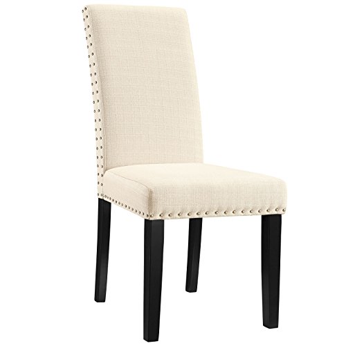 Modway Parcel Upholstered Fabric Parsons Dining Side Chair in Beige