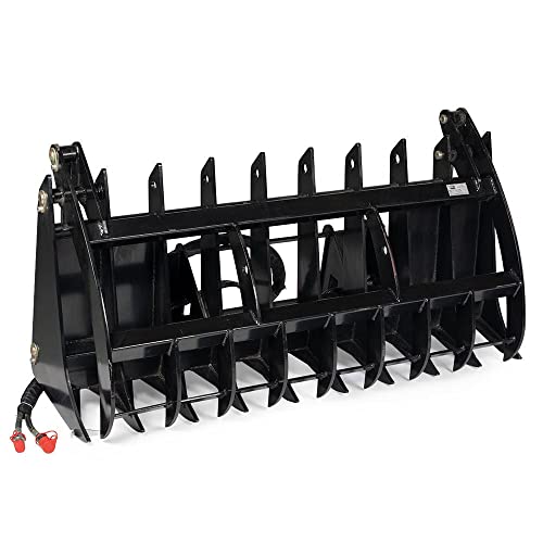 Titan Attachments 84in Clamshell Root Grapple Rake, Universal Skid Steer Mounting, Twin 3,000 PSI Cylinders, Brush Debris Landscaping Grapple