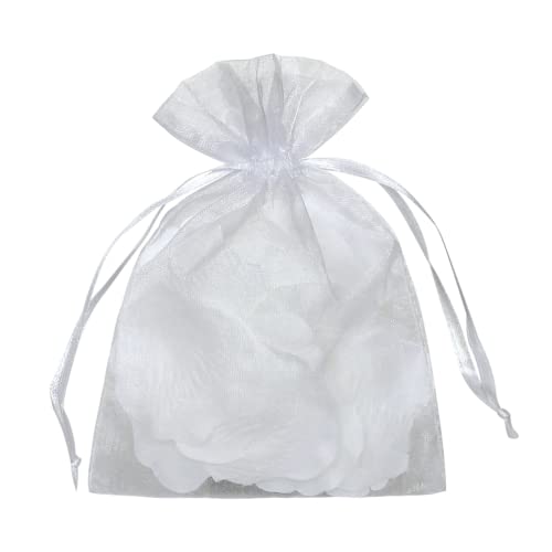 YunKo 50pcs Organza Bags 6×9 Inches Drawstring Gift Bags Mesh Gift Bags White Sheer Organza Wedding Favor Bags