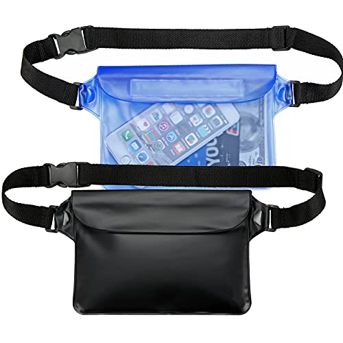 Waterproof Pouch with Waist Strap (2 Pack) | Best Way to Keep Your Phone and Valuables Safe and Dry | Perfect for Boating Swimming Snorkeling Kayaking Beach Pool Water Parks