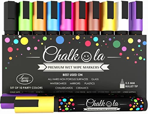 Chalkola Chalk Markers for Chalkboard, Blackboard, Window, Bistro, Car Glass, Board, Mirror (10 Pack, 6mm) – Wet Wipe Erasable Liquid Chalk Pens Paint Ink – 6mm Reversible Tip Chalkboard Markers