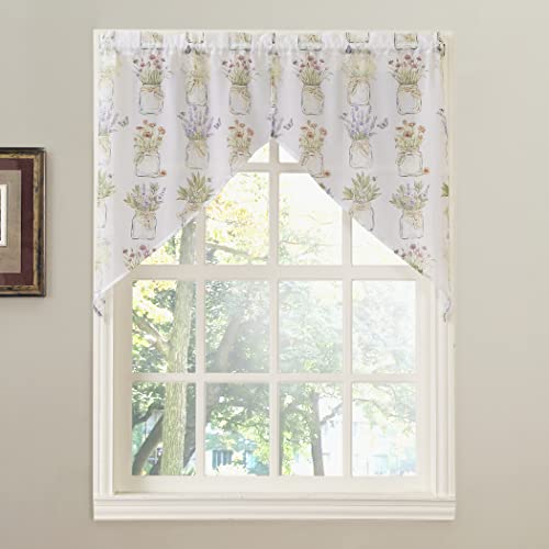 No. 918 Eve’s Garden Semi-Sheer Rod Pocket Kitchen Curtain Tier Pair, 54″ x 38″, White