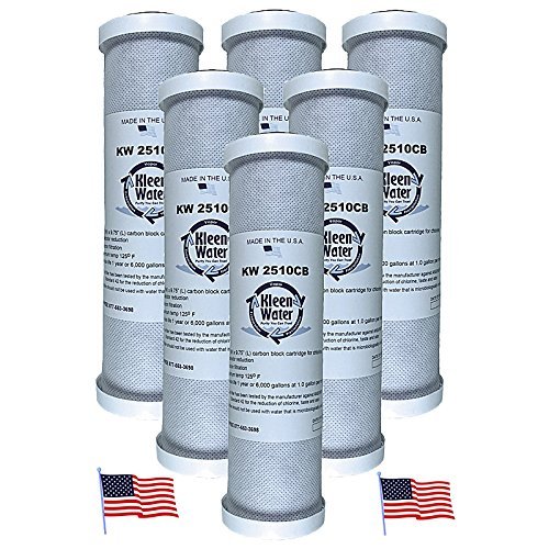 KleenWater Carbon Block Water Filters, 2.5 x 9.75 Inch, Under Sink Replacement Cartridges, Chlorine Sulfur Odor Dirt Sediment Filtration, Set of 6, Made in USA