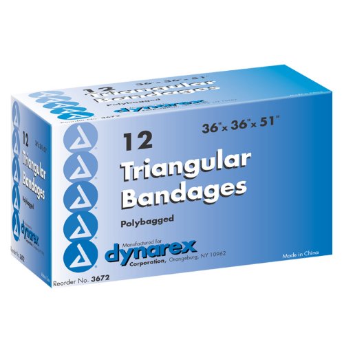 Dynarex Triangular Bandages Poly-Bagged with 2 Safety Pins, 12 Count
