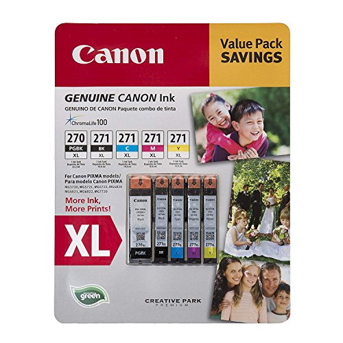 Canon PGI-270XL, CLI-271XL C/M/Y/K Ink Cartridges Value Pack (5 Cartridges)