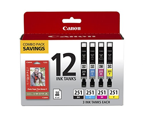 Canon CLI-251 BK/C/M/Y 12 Color Combo Pack Compatible to MG7520, MG5620, MG6620
