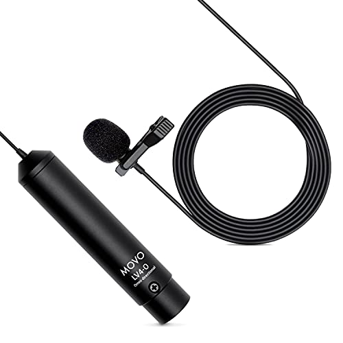 Movo LV4-O Phantom Power Omnidirectional XLR Lavalier Microphone with Metal Lapel Mic Clip and Windscreen – Great External Lav Mic for Filming, Podcast, Livestream, Interviews, or YouTube Recording