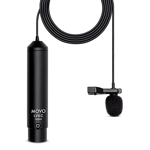 Movo LV4-C Cardioid XLR Lavalier Microphone Phantom Power with Metal Lapel Clip and Windscreen Accessories – Great External Lav Mic for Music, Podcast, Live Stream, Filming or YouTube Recording