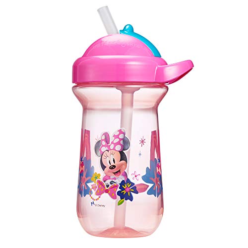 The First Years Disney Minnie Mouse Toddler Straw Cup – Spill Proof Flip Top Toddler Sippy Cups – 18 Months and Up – 10 Oz