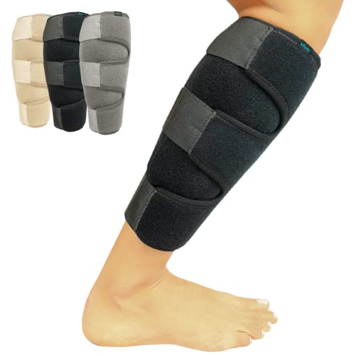 Vive Calf Brace – Adjustable Shin Splint Support – Lower Leg Compression Wrap Increases Circulation, Reduces Muscle Swelling – Calf Sleeve for Men and Women – Pain Relief (Black)