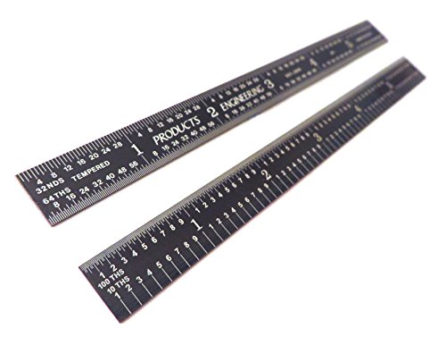 PEC Tools 12 Inch 5R Flexible Black Chrome, High Contrast Machinist Ruler with Markings 1/10 Inch, 1/100 Inch, 1/32 Inch and 1/64 Inch (Оne Расk)