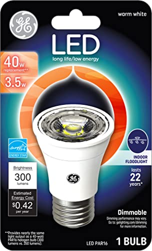 GE Dimmable LED Light Bulb, PAR16 Indoor Floodlight, 3.7-Watt (40-Watt Replacement), 260 Lumen, Bright White, Medium Base, 1-Pack PAR16 LED Light, Recessed Light Bulb, LED Floodlight