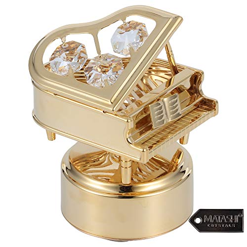 Gift for Mom – Matashi 24K Gold Plated Swan Lake | Wind Up Music Box with Crystal Studded Piano Figurine Decorative Tabletop Showpiece for Home Office Living Room
