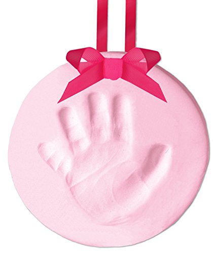 Tiny Ideas DIY Baby’s Print Handprint or Footprint Keepsake No Bake Ornament with Ribbon, Baby Girl Nursery Décor, Pink