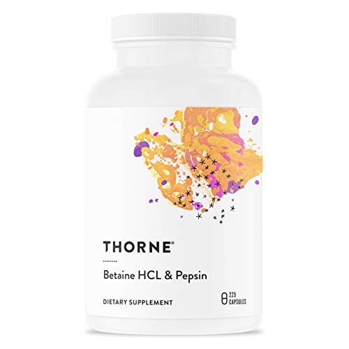 Thorne Betaine HCL & Pepsin – Digestive Enzymes for Protein Breakdown and Absorption – 225 Capsules