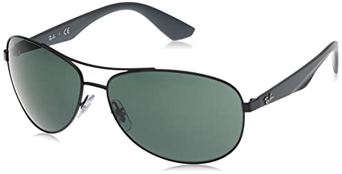 Ray-Ban Men’s RB3526 Aviator Sunglasses, Matte Black/Dark Green, 63 mm
