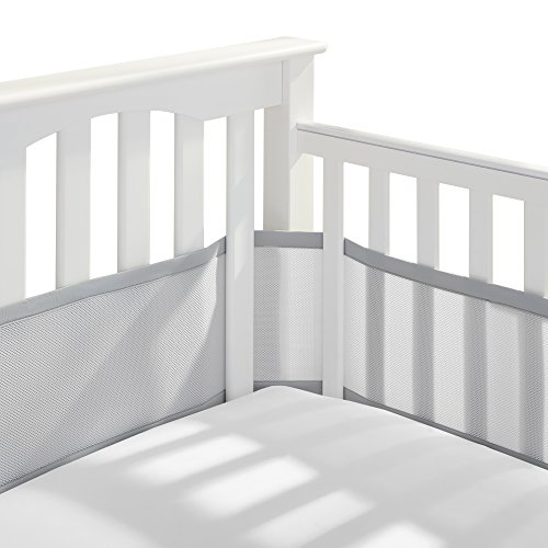 BreathableBaby Breathable Mesh Crib Liner – Classic Collection – Gray – Fits Full-Size Four-Sided Slatted and Solid Back Cribs – Anti-Bumper
