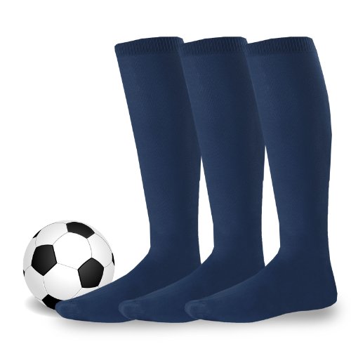 Boys and Girls Unisex Soccer Athletic Sports Team Cushion Socks 3-Pairs (Youth (5-7), Navy)