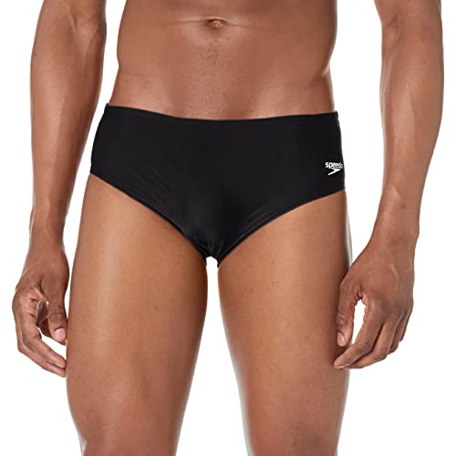 Speedo mens Swimsuit Powerflex Eco Solid Adult athletic swim briefs, New Black, 34 US